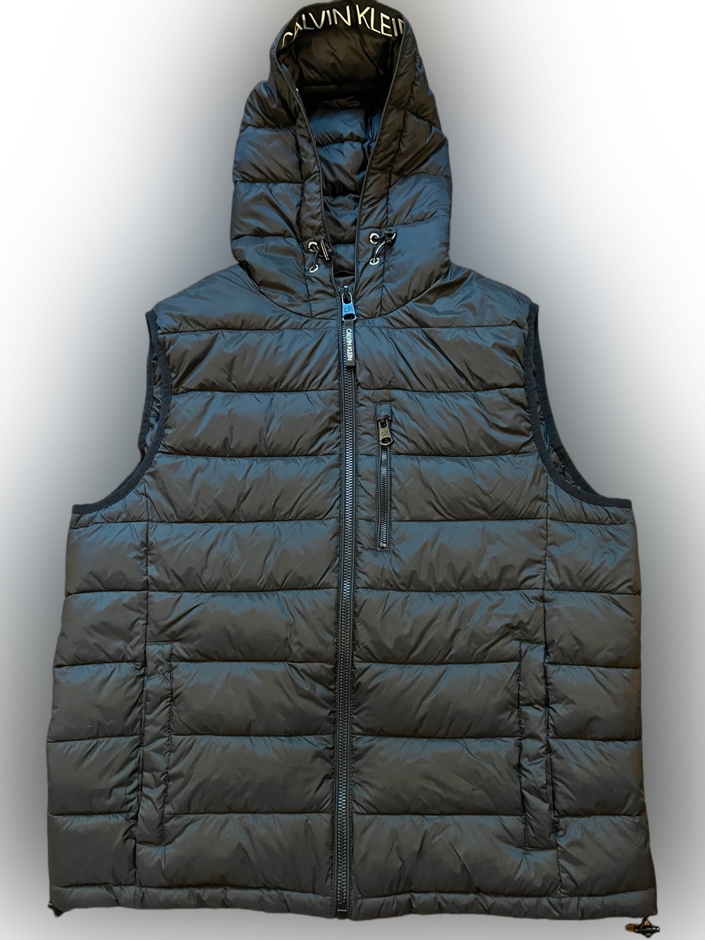 Calvin Klein Men’s Large Black Hooded Packable Puffer Vest Full Zip